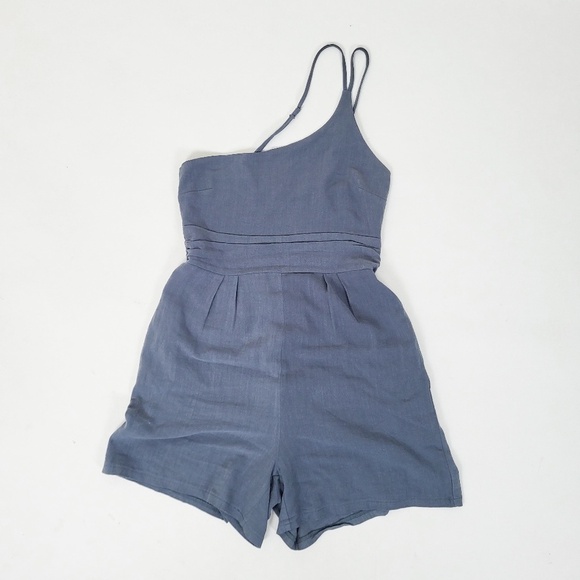 *Free With Purchase* Linen Romper Asymmetrical Straps Spaghetti Sleeveless Tube - Picture 2 of 9